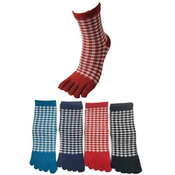 4 Pairs of Plaid Socks Ladies Comfortable Split Toe Socks Women Ankle 5 Finger Socks Set