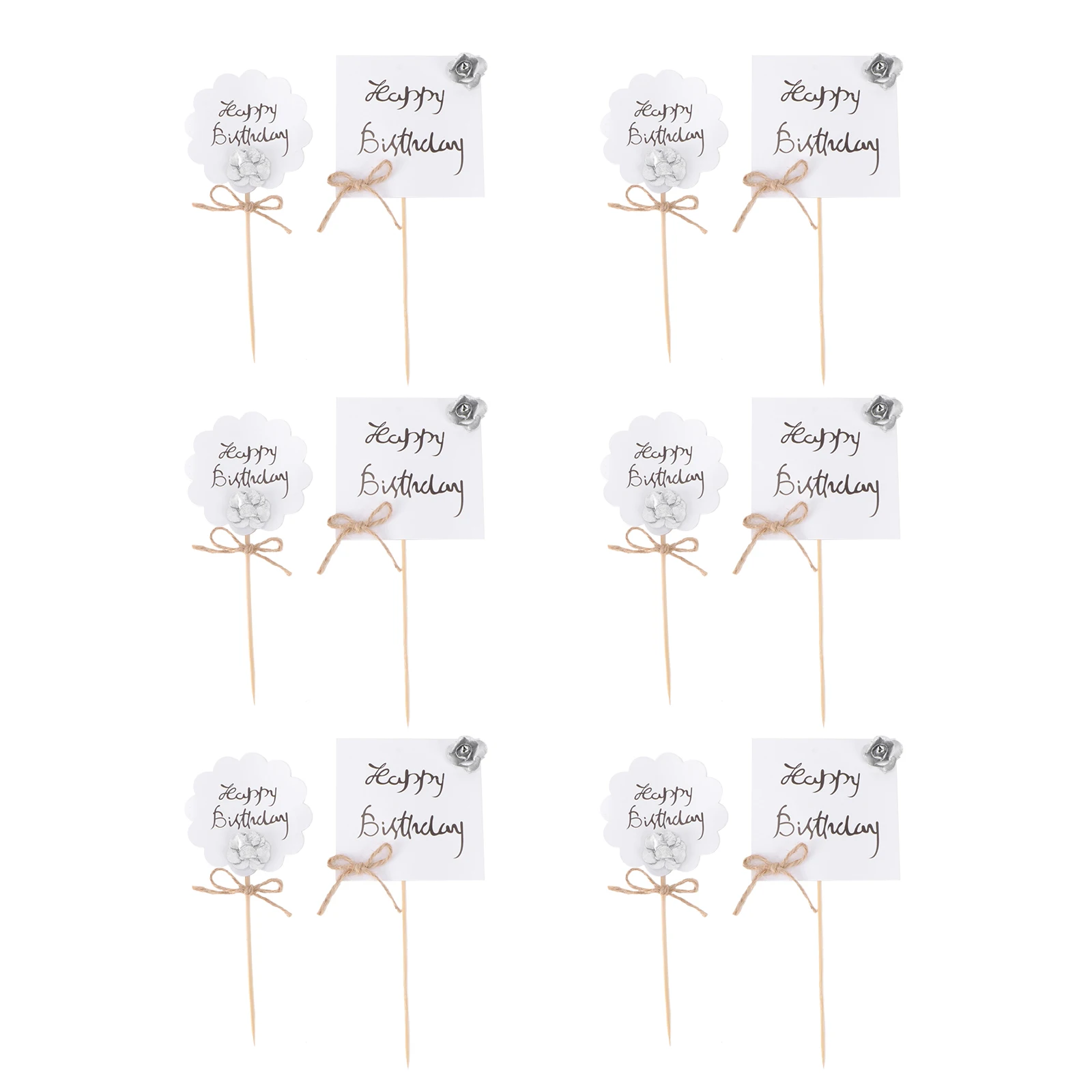 

12PCS Flower Cake Sticks Birthday Toppers Cupcake Decorations Party Gathering Silver Small Premium Paper Safe Lightweight