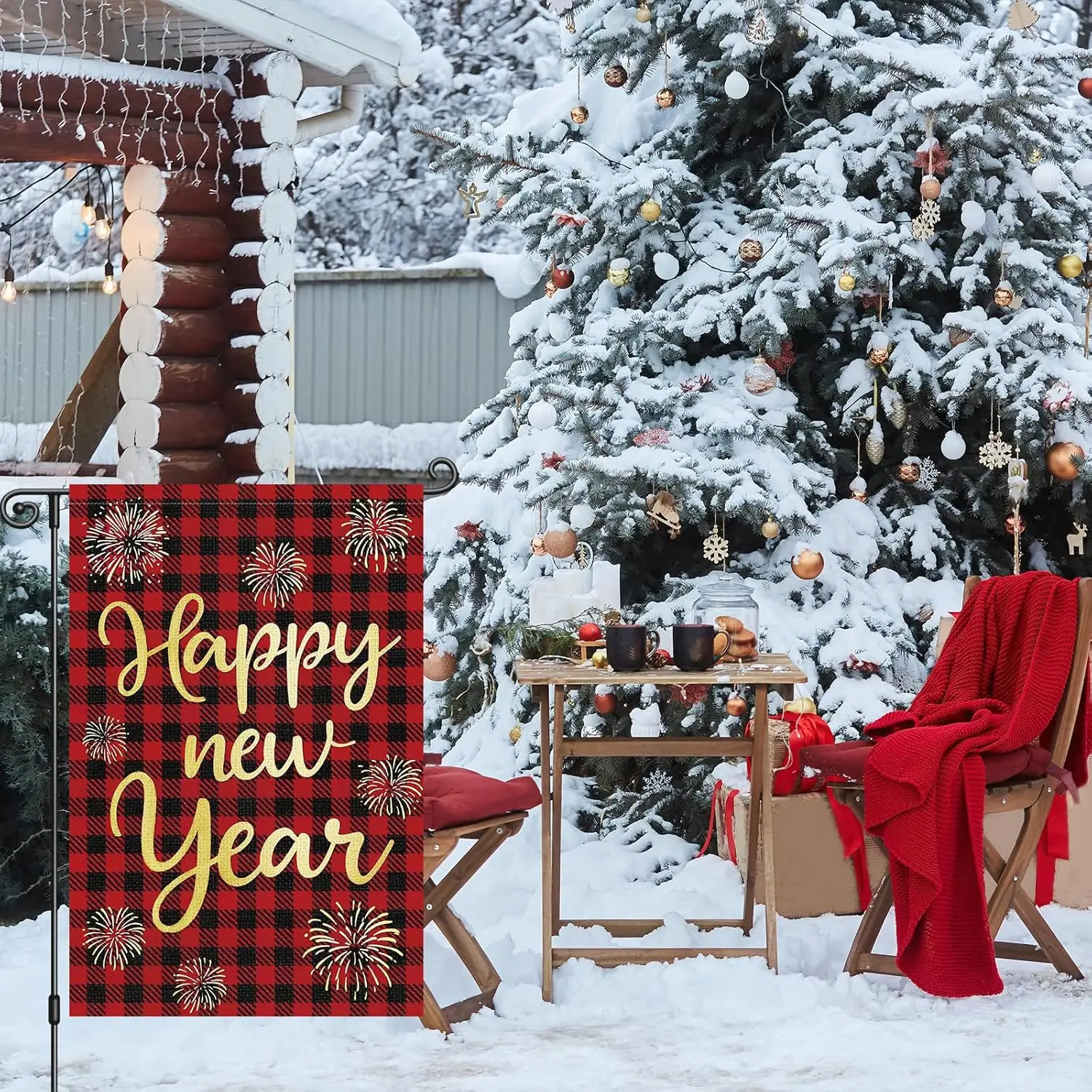 Louise Maelys Happy New Year Garden Flag Plaid Firework Double Sided 12x18 Inch Small Burlap Welcome Winter Holiday Yard Out SSL