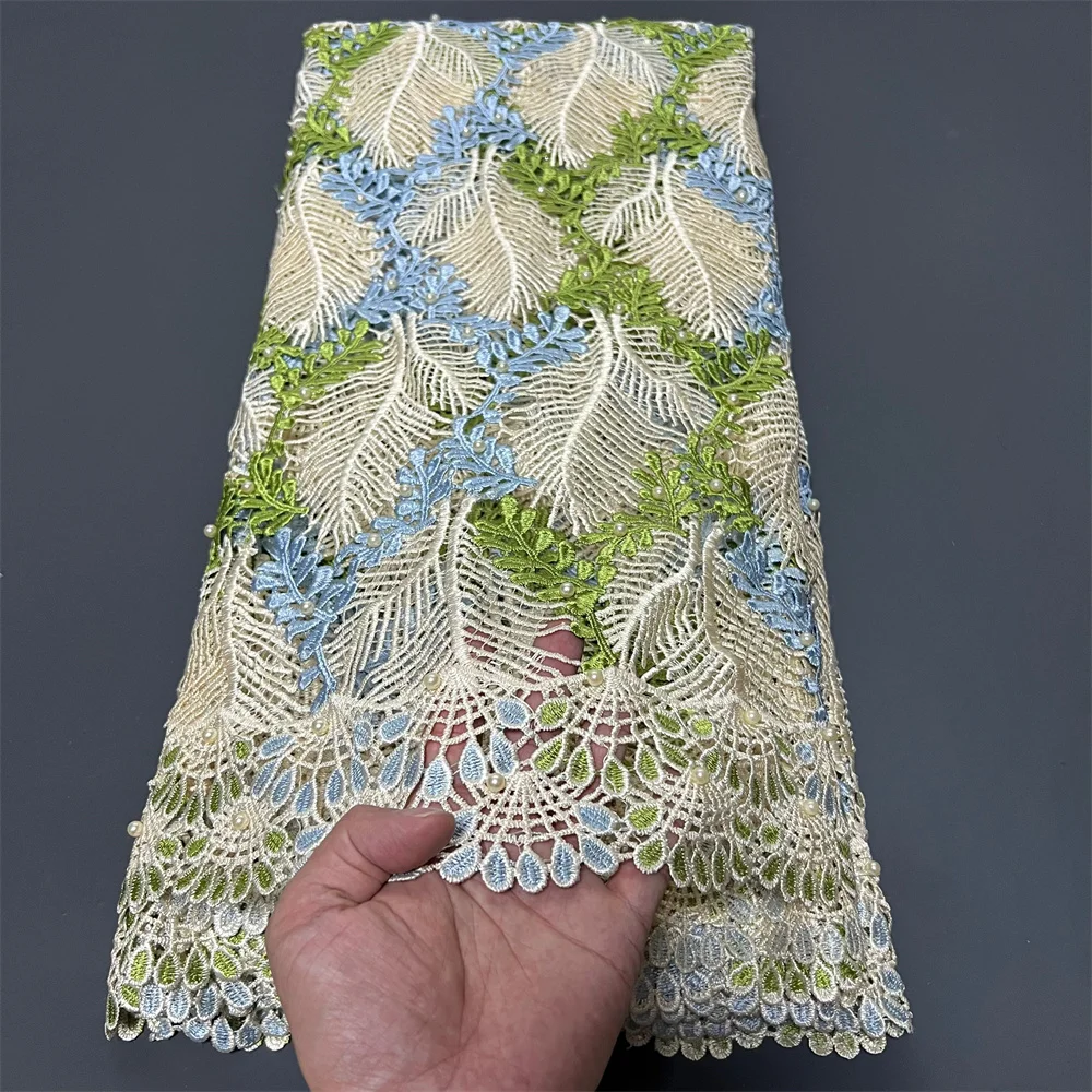 

2025 новейшее высокое качество с тюлем, гипюровая кружевная ткань, африканская нигерийская вышивка, платья с блестками, 5 ярдов, ZJ047