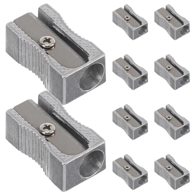 

10PCS 1 Hole Metal Pencil Sharpener Stainless Steel Pencil Sharpener Steel Rectangular Sharpeners School Office Stationery