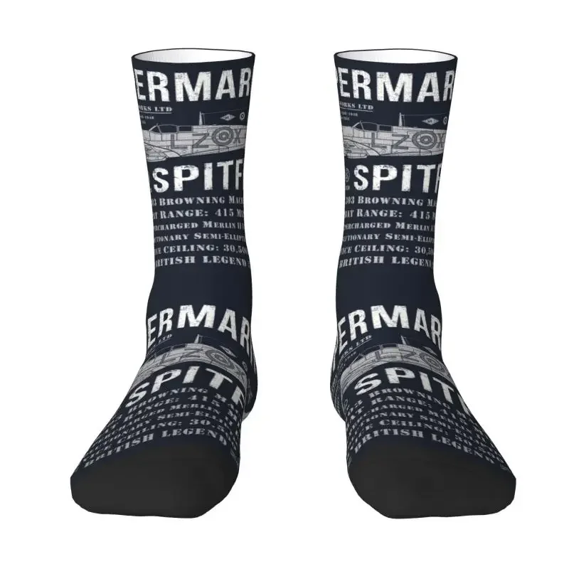 Vintage Supermarine Spitfire Dress Socks for Men Women Warm Fashion Fighter Pilot Aircraft Airplane Plane Crew Socks