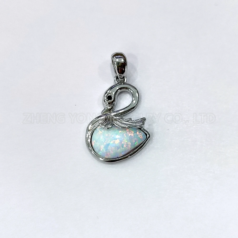 Animal Swan Shape White Opal Pendant 925 Sterling Silver Pear Stone Elegant Pendant