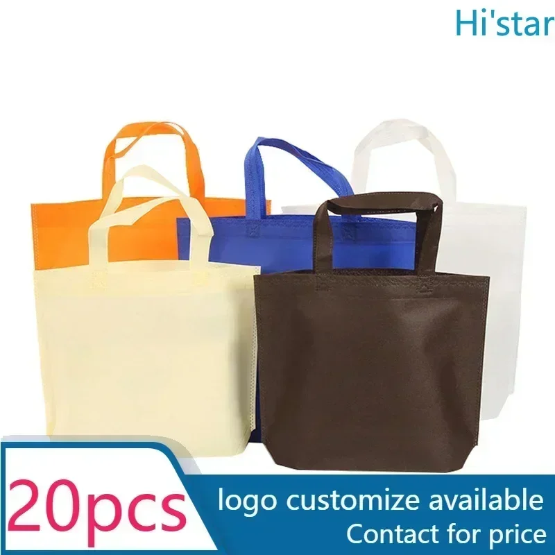 

20 Pcs Eco-Friendly Non-Woven Shopping Tote Bags LargeReusable Cloth Fabric Storage Pouches With Custom Logo Personalize Logo