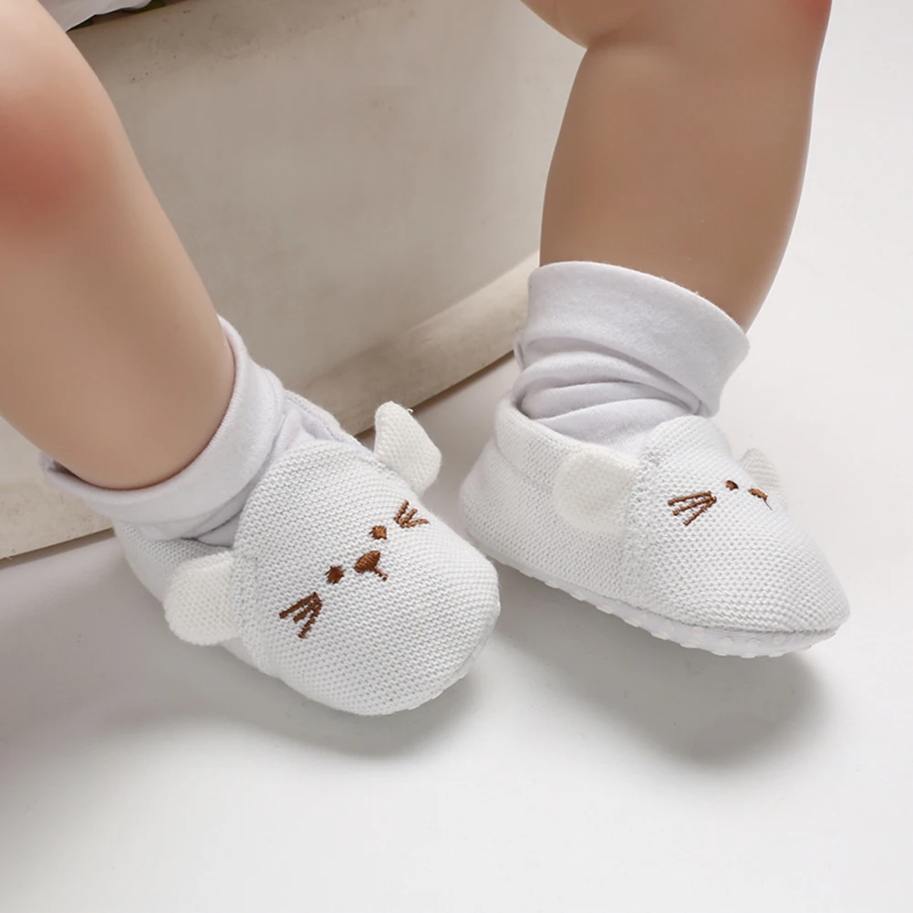 Tregren Knitted Baby Crib Shoes Newborn Infant Boys Girls Printing Anti-Slip Flat Shoes Cotton Warm Soft Sole Prewalker