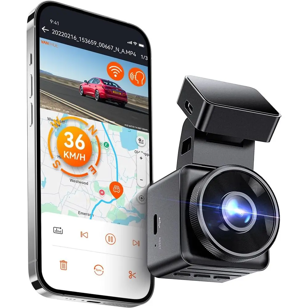 

1080P Mini Dash Cam, Night Vision, GPS, 60fps, Wi-Fi, Loop Recording, Voice Control, 24H Parking, Supports 512GB