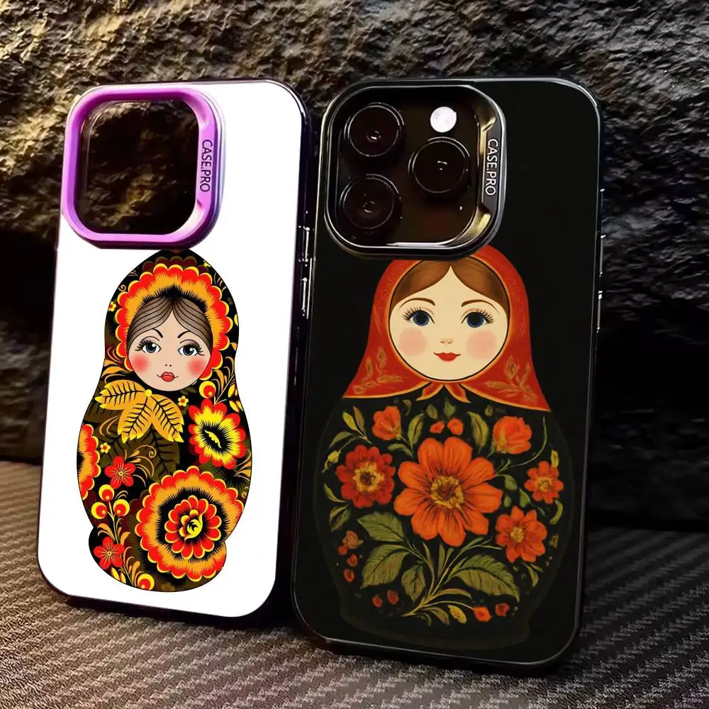 

Russian Dolls Matryoshka Phone Case For iPhone17,16,15,14,13,12,11 Plus,Pro Max Colored Silver Plated Inside Cover