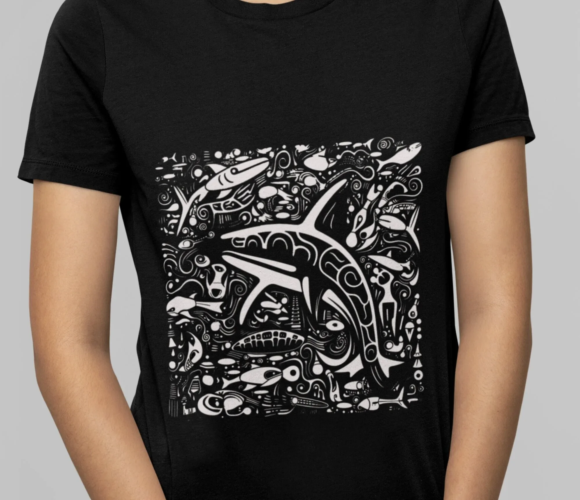 Orca shirt Heavy Cotton T Marine life conservation doodle tee Lino print design whale top gift