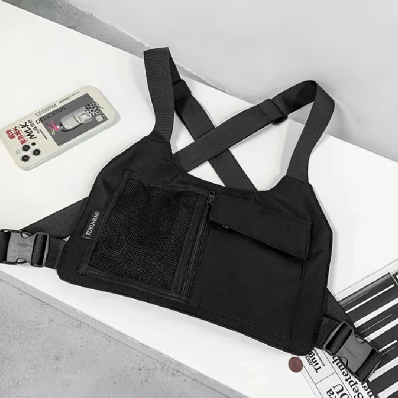 ヒップホップストリートユニセックスチェストリグバッグ高品質ナイロンチェストバッグ多機能タクティカルベストバックパック