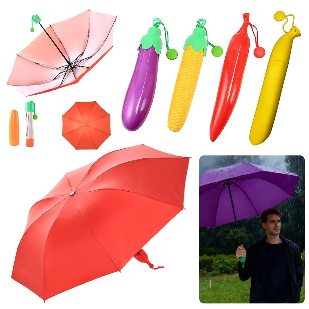 Portable Folding Umbrella Manual Open Compact Size UV Resistant Umbrella Durable 8 Ribs Design Vegetable Design Umbrella