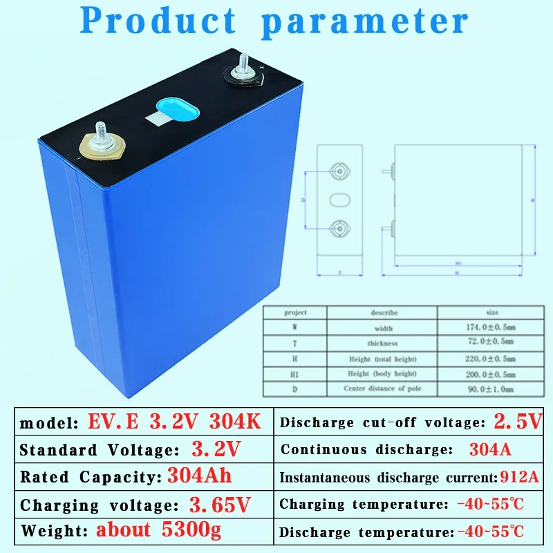 3.2v 304k Lifepo4 battery, 6000 deep cycle battery, DIY 12V 24V RV electric car, motorcycle boat, large capacity swimming boat