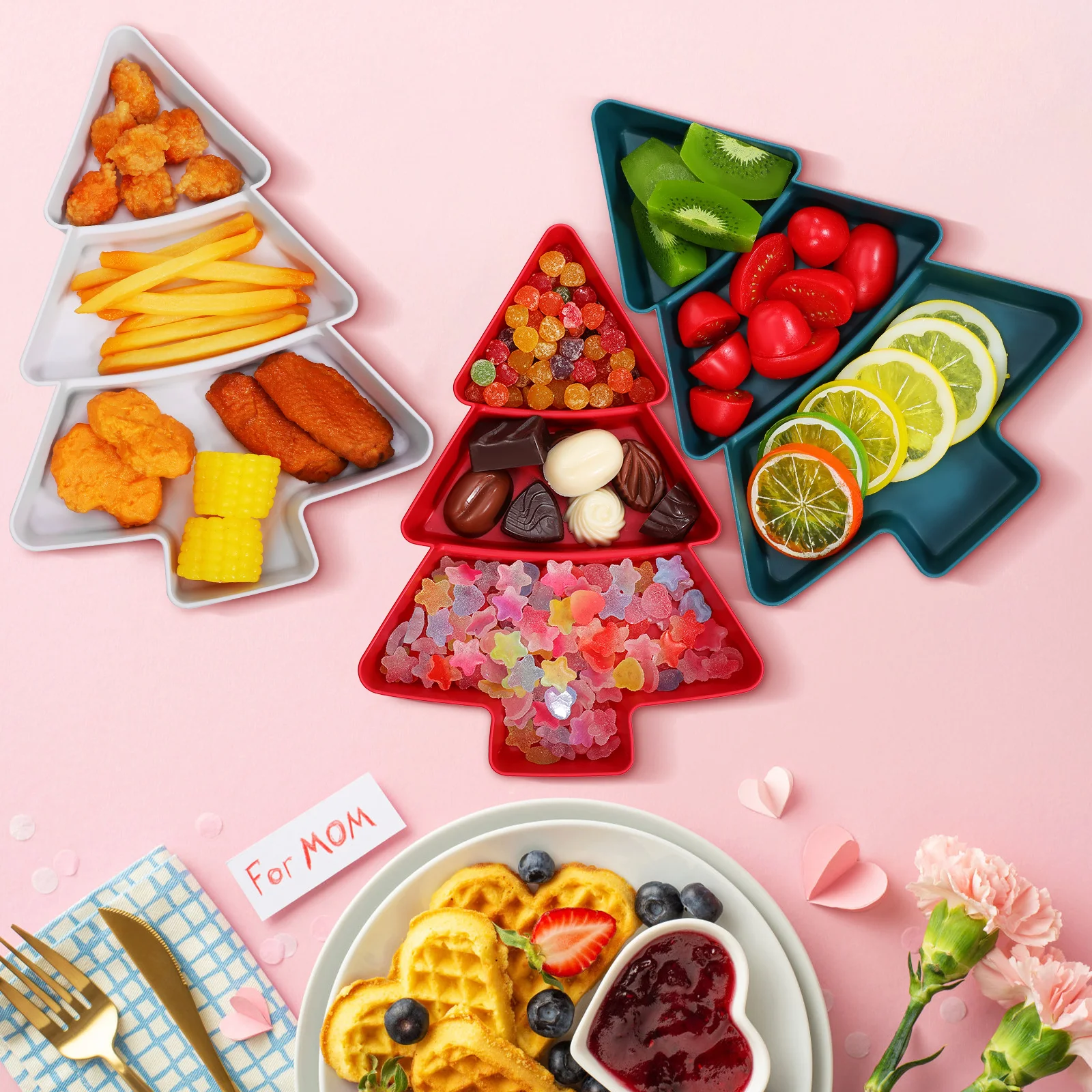 

3pcs Christmas Tree Shaped Candy Dish: Festive Plastic Fruit Snack Tray For Holiday Party Appetizer Serving Platter