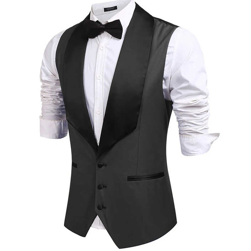 Royal Blue Formal Waistcoat Wedding Tuxedo Black Shawl Lapel One-Piece Men's Suit Vest