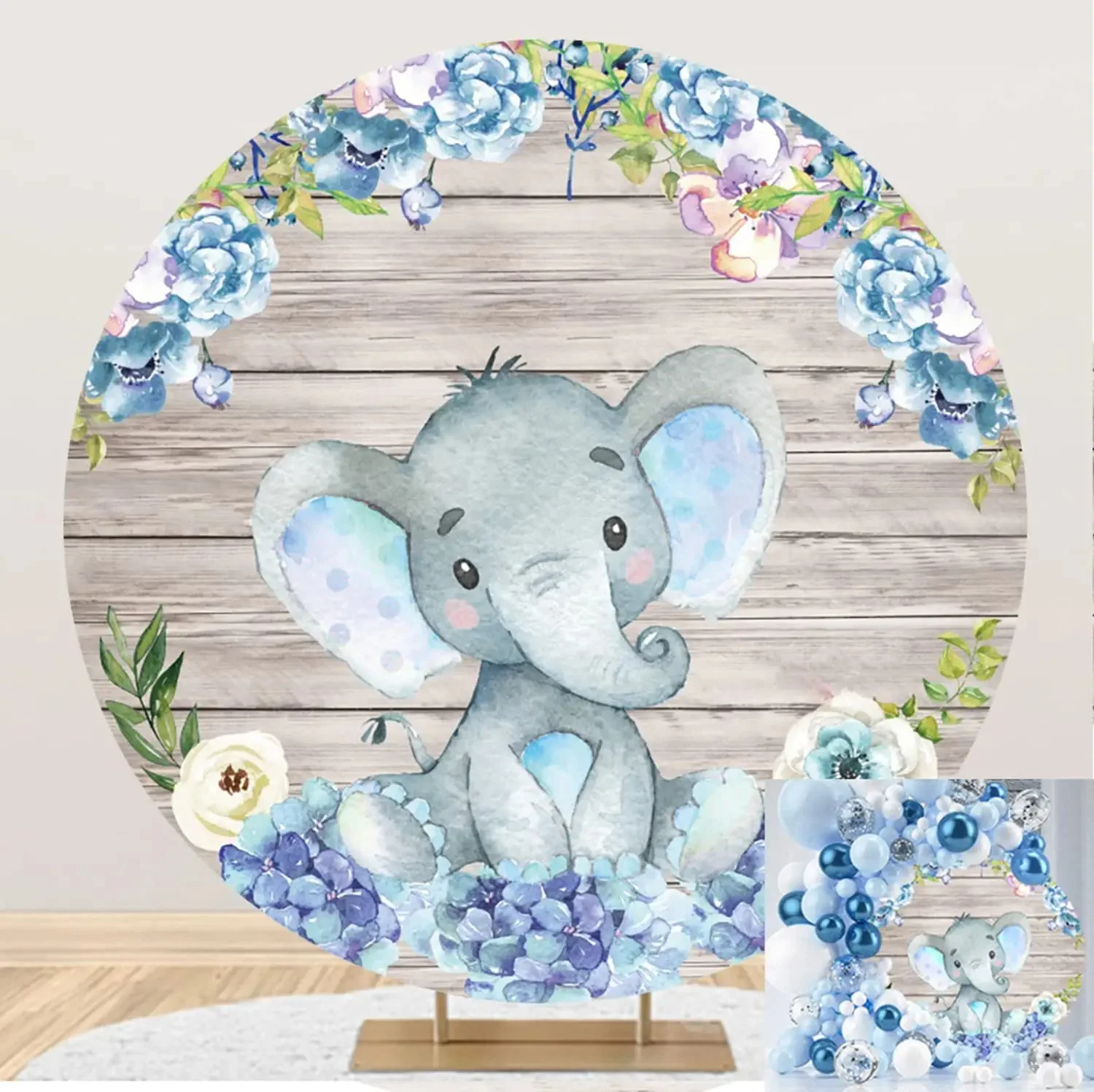 Elephant Round Backdrop Cover Baby Shower Newborn Girl Boy Birthday Party Circle Photography Background Decor Photo Studio Props