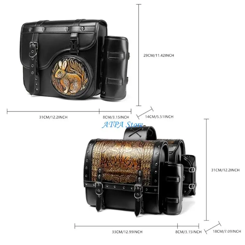 U13C 1 Pair Motorcycle Tool Bag Luggage Storage Bag Universal PU Side Bag Retro Punk Saddlebag Over Saddles Bags