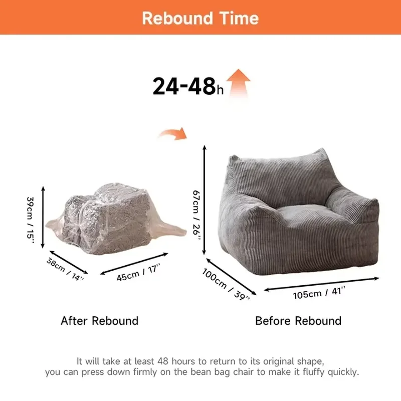 Luckysac Durable Comfortable Foam Interior Furniture Corduroy Bean Bag Living Room Bedroom Sofa