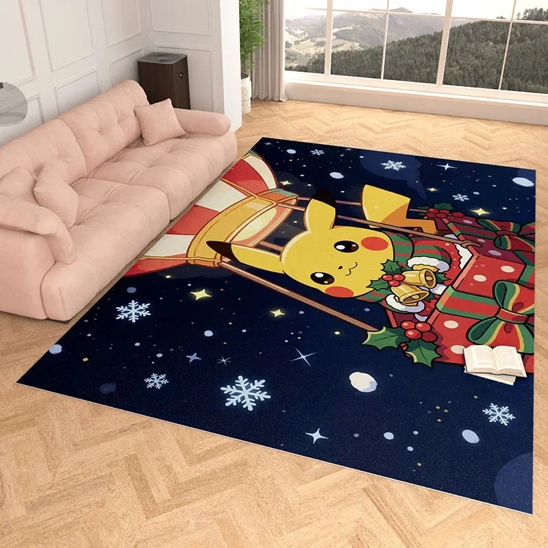 Area Rug, Faux Cashmere, Pikachu 3D Print, Soft Water Absorbent, Color Block Xmas Home Decor Floor Mat