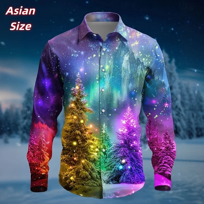 

Гавайские рубашки с градиентным узором дерева для мужчин и женщин, рождественские рубашки Aloha с 3D принтом, повседневные топы, свободная блузка с длинным рукавом