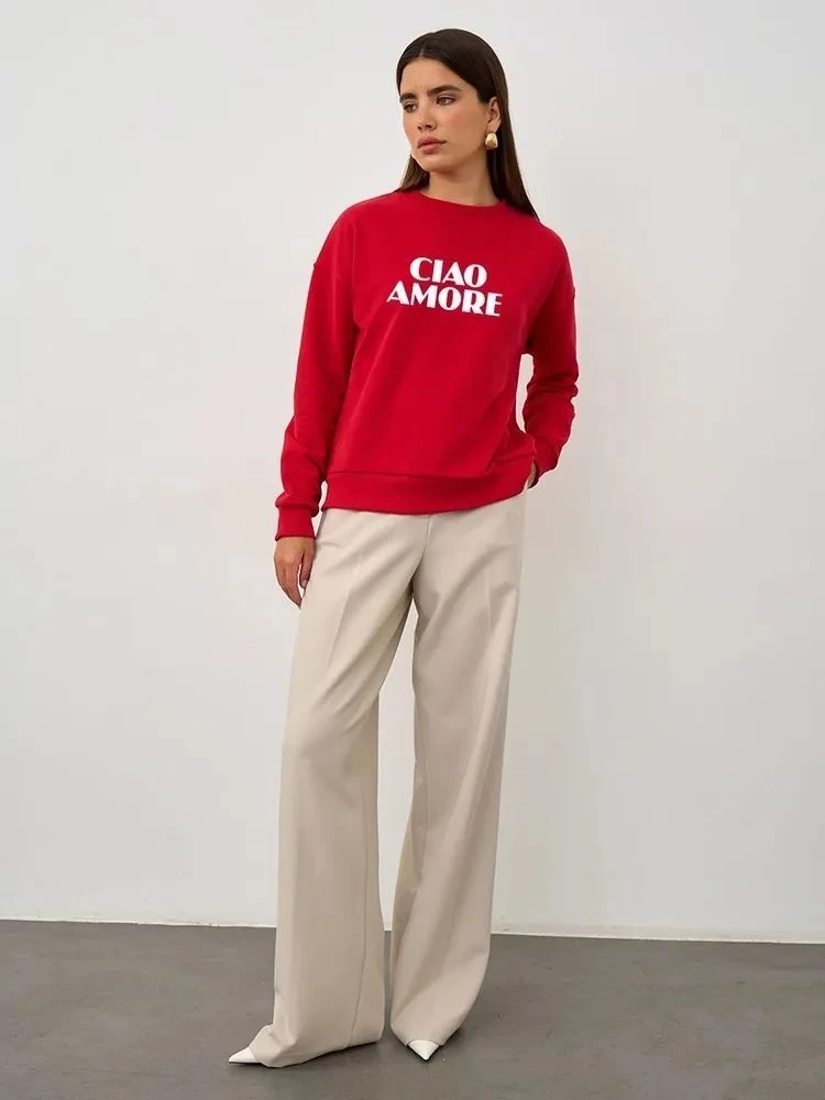 Faion Sle New Faion Casual Letras sueltas Estampado redondo Ne Long Sves Sudadera Top suelto estampado