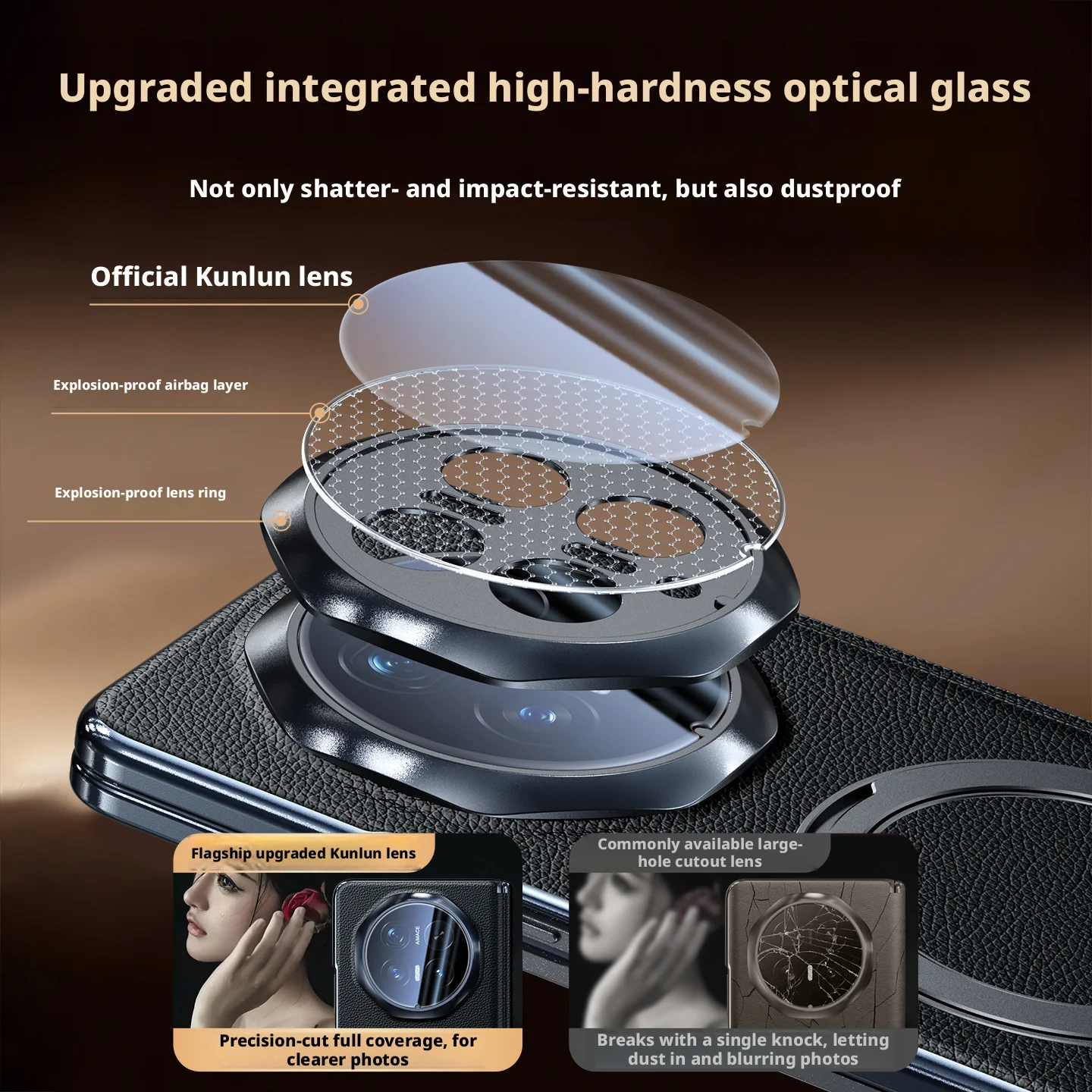 Full Grain Togo Genuine Leather Case For Honor Magic V6 Rotating Stand Central-Axis Magnetic Hinge Full Lens Protection Cover