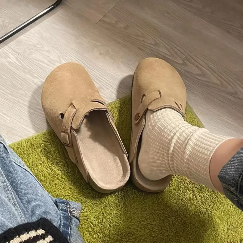 Zapatillas de gamuza para hombre y mujer, zuecos con plantilla de corcho, sandalias con soporte de arco, chanclas de playa al aire libre, zapatos
