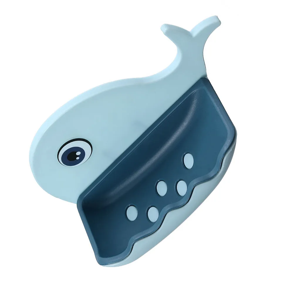 Premium PP Whale-Shaped Self-Adhesive Soap Holder No-Hole Removable Reusable Wall-Mounted Drainage Soap Box for Bathroom Kitchen