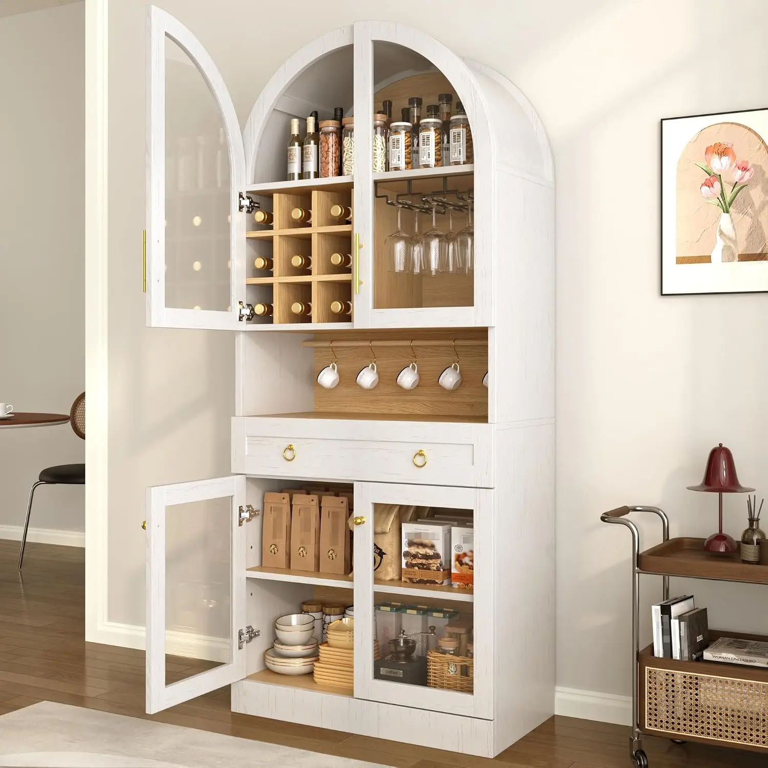 Arched Coffee Bar Cabinet with Wine Rack & Storage Pantry, Customized