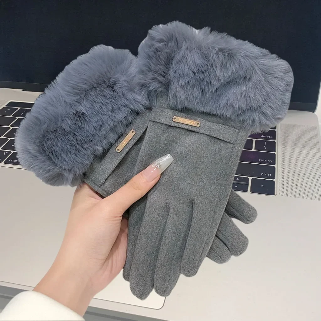 Fashion Women Gloves Autumn Winter Cute Furry Warm Mitts Full Finger Mittens Female Outdoor Sport Cycling Gloves