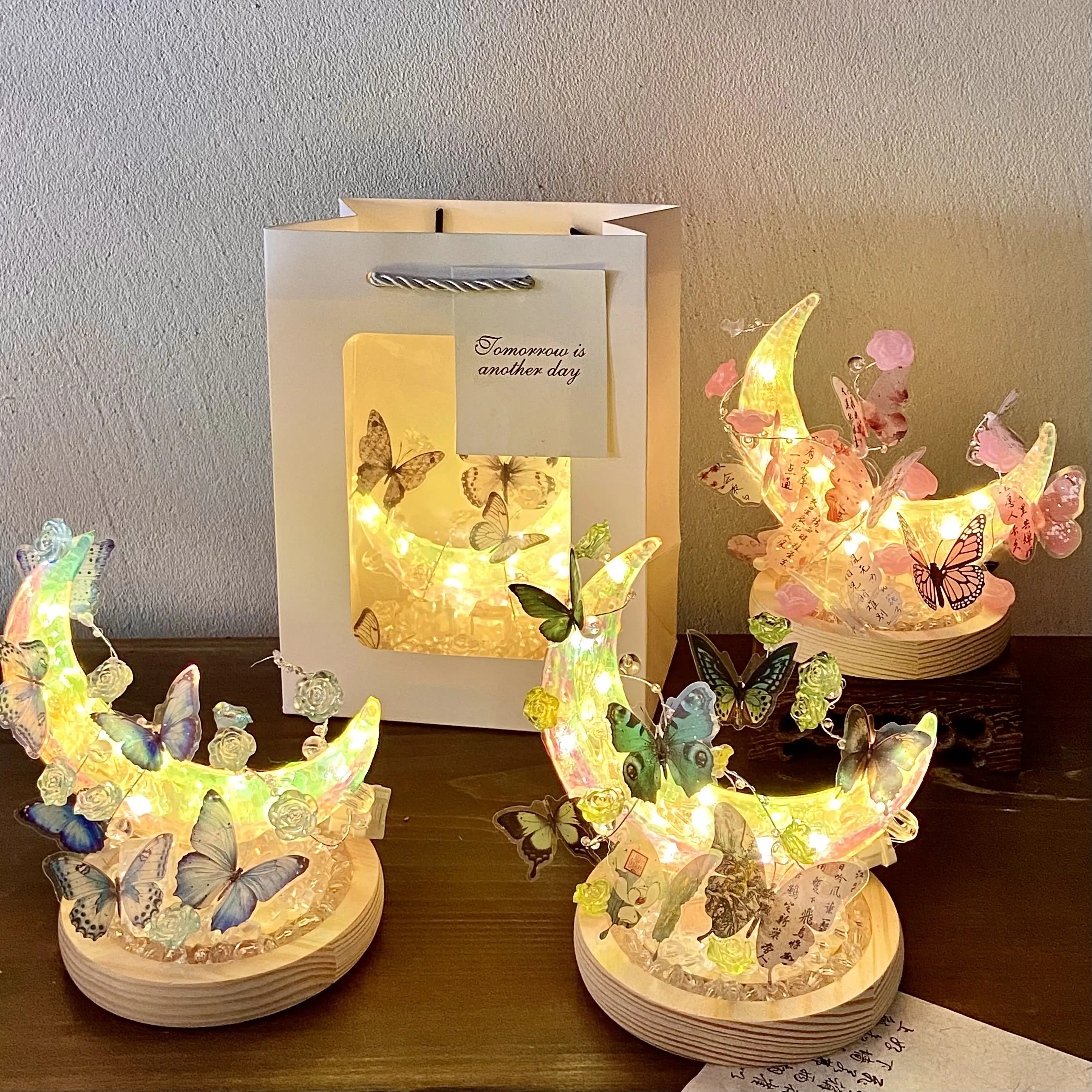Niche creative design DIY ambient light dream butterfly moon flower light bedroom warm and romantic decoration