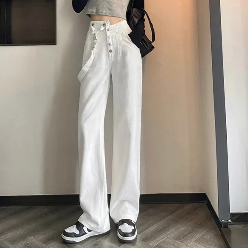Autumn Spring Solid Denim Pant Women Jeans Fashion Female Vintage Hight Waist Casual Trousers Wide Leg Pants Straight Jeans