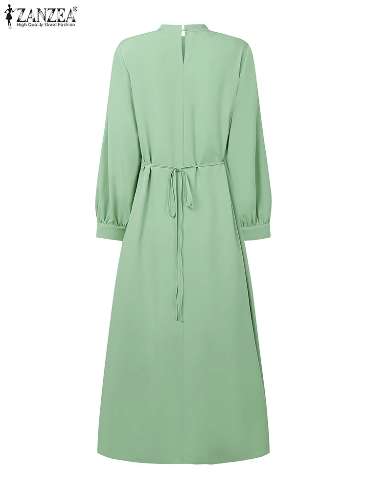 ZANZEA mode musulmane femmes Eid Robes 2025 islamique Hijab à manches longues plissé Abaya Robes modeste élégant solide longues Robes