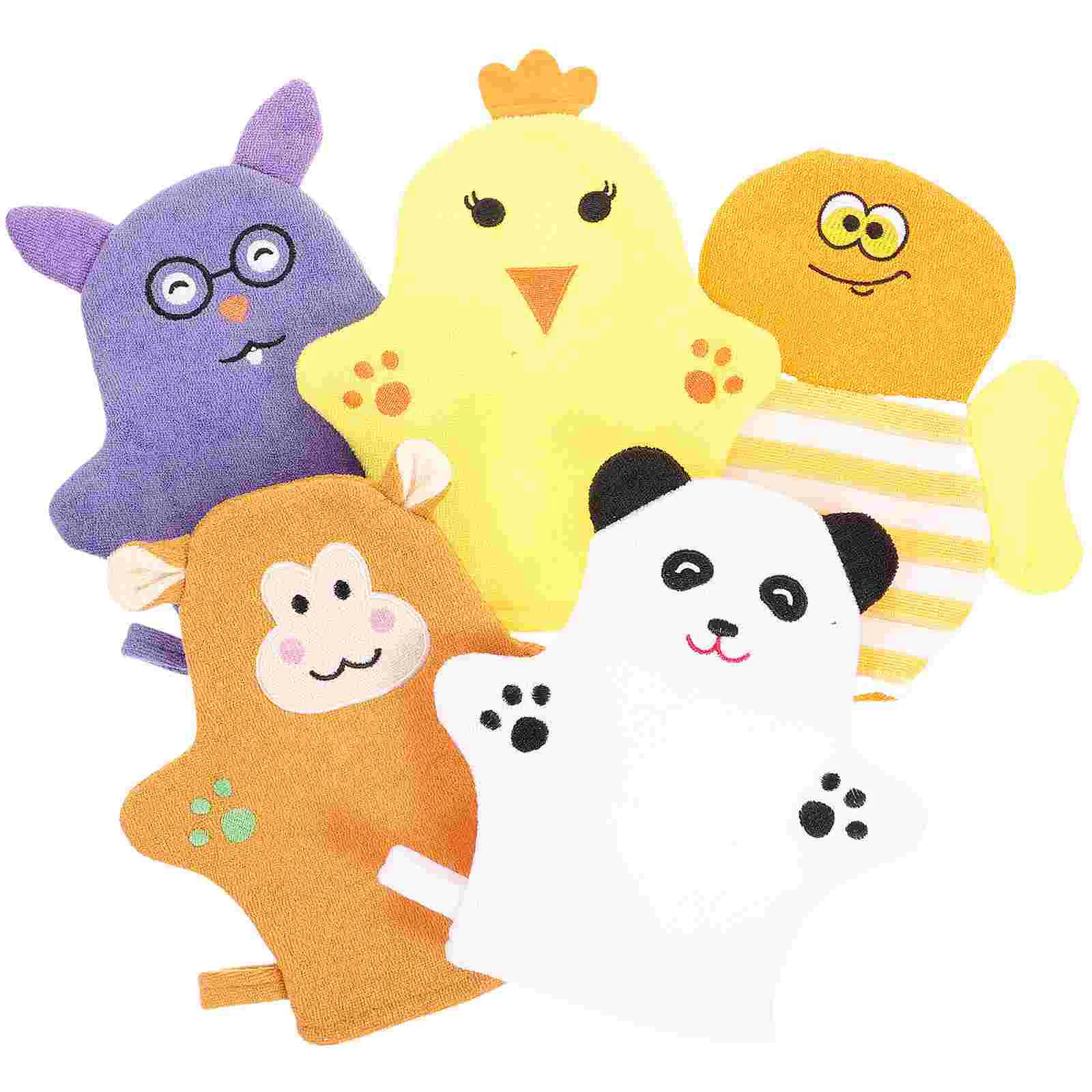 5 Pcs Bath Gloves Sponge Infant Bathing Baby Supplies Cartoon Mitt Wash Body Scrubbing Towel