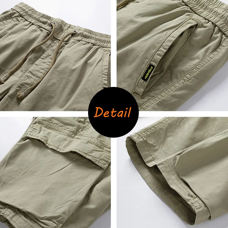 Short cargo en coton pour hommes, culotte multi-poches, jogging décontracté, grande taille, mode masculine, printemps, été, nouveau