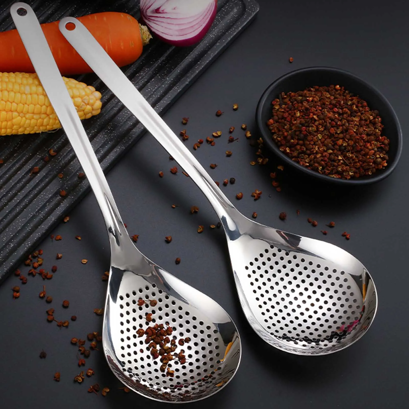 Kitchen Stainless Steel Strainer Spoon Household Skimmer Scoop Serving Perforated Strainer Spoon Colander Kitchen Accessory