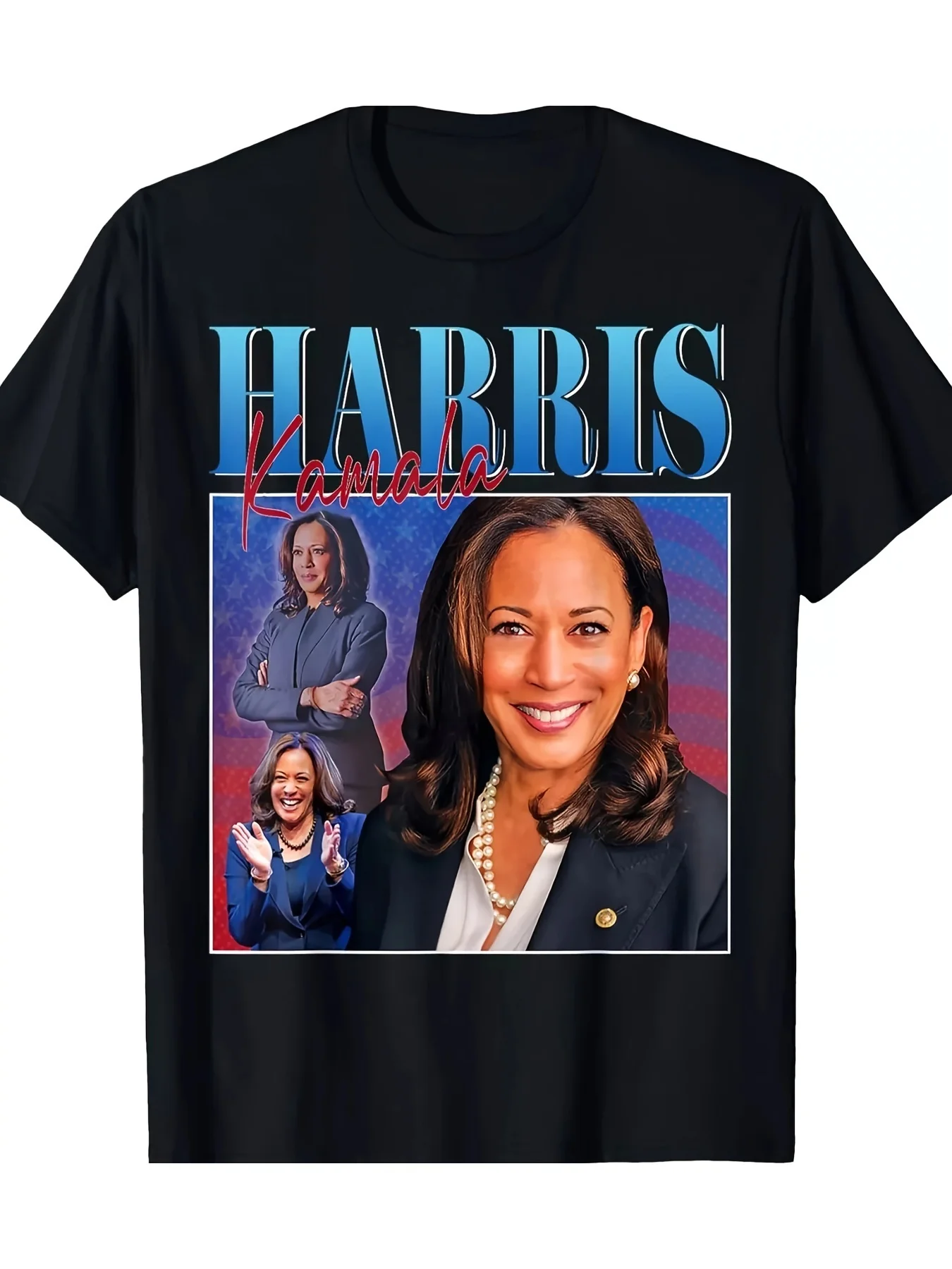 Vote for Kamala Harris We Want Her for President Design T-Shirt All-Season Black Casual Crew Neck T Shirt