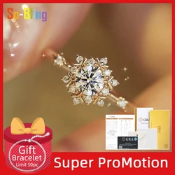 So-Bling 5mm Moissanite Ring Blooming Flower with Gra Certificate 925 Sterling Silver Engagement Wedding Rings for Women Jewelry