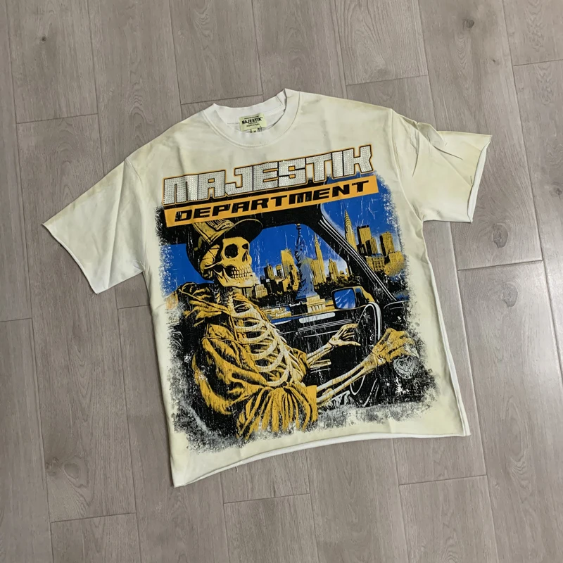 2026 Summer New Trend Retro Ruffle T-Shirt Majestik Short-Sleeved Men's Women's Tee Top
