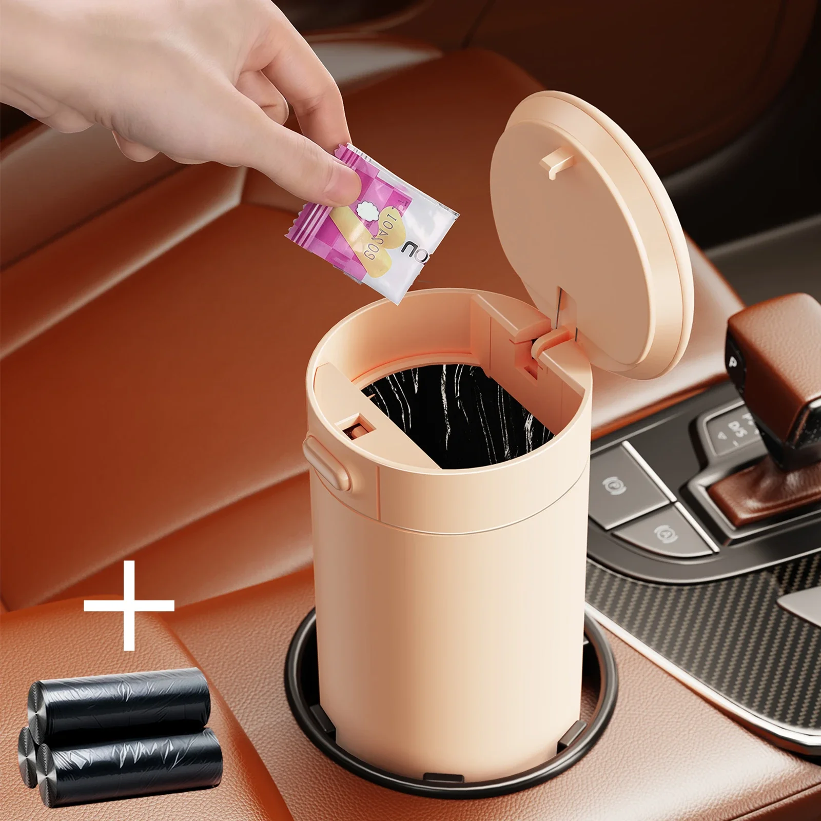 

Hipacool Car Trash Can with Lid Garbage Organizer Car Trash Bin Can Free 3 Roll Trash Bag Leakproof Odor Block Auto Accessories