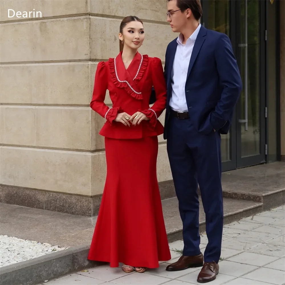 

Customized Prom Gown Women Evening Dearin V-neck Mermaid Floor Length Skirts Draped Flouncing Bespoke Occasion Dresses Formal Dr