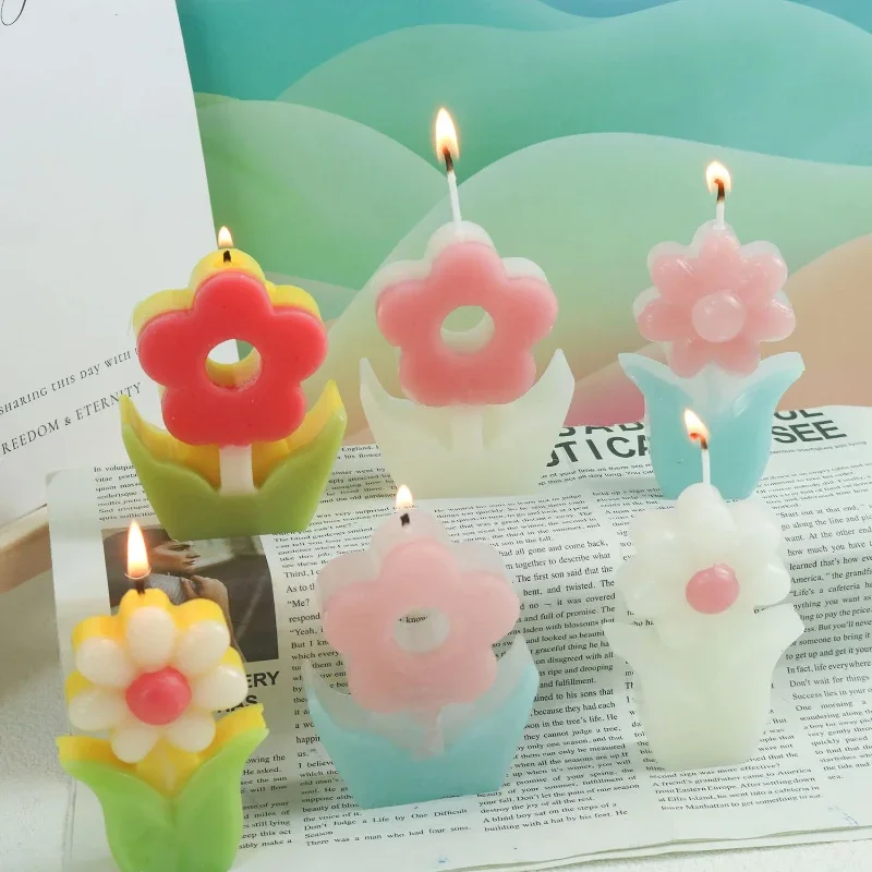 Flower Aromatherapy Candle Silicone Mold Candle Soap Mold DIY Candle Making Gypsum Resin Mold Home Desktop Decoration