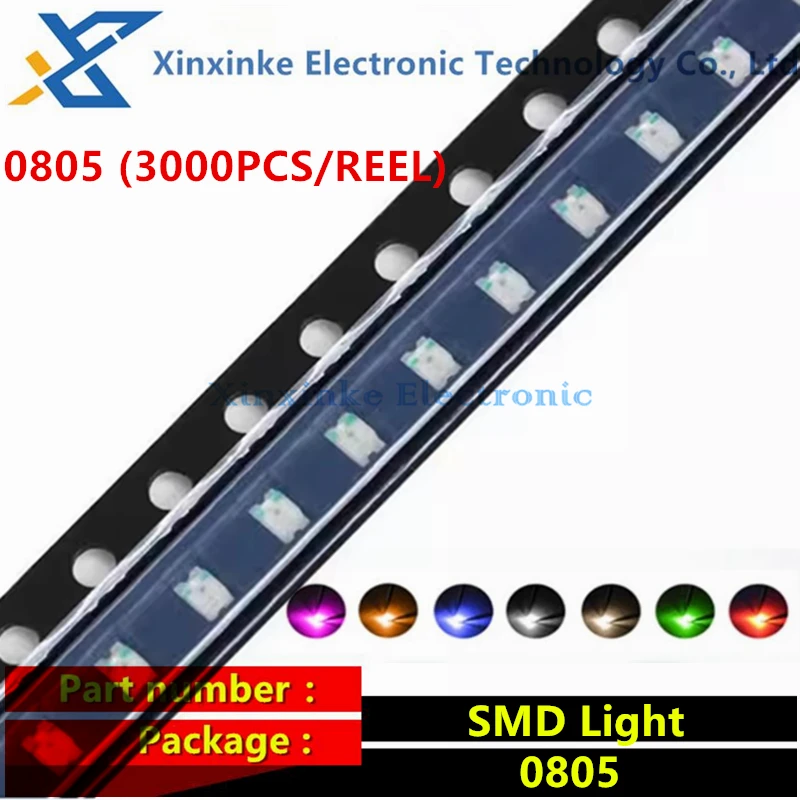 3000PCS/REEL 0805 SMD Light LED Light Red Yellow Emerald-Green White Blue Orange  Pink Purple Yellow-green Emitting Diode