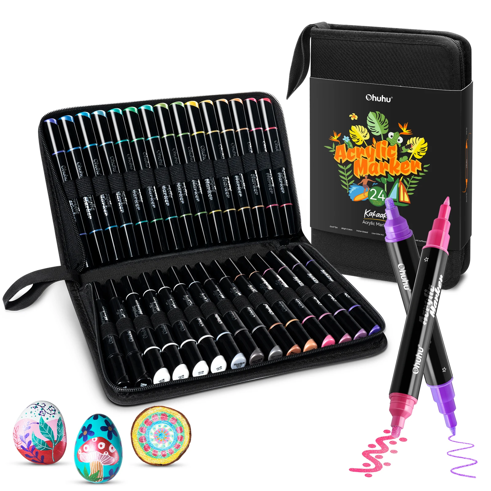 Ohuhu acrylverfstiften Dual Tips Metallic acryl markers Hoge dichtheid verfpennen Waterdicht lichtecht kunstschilderij Kakaako - afbeelding 1