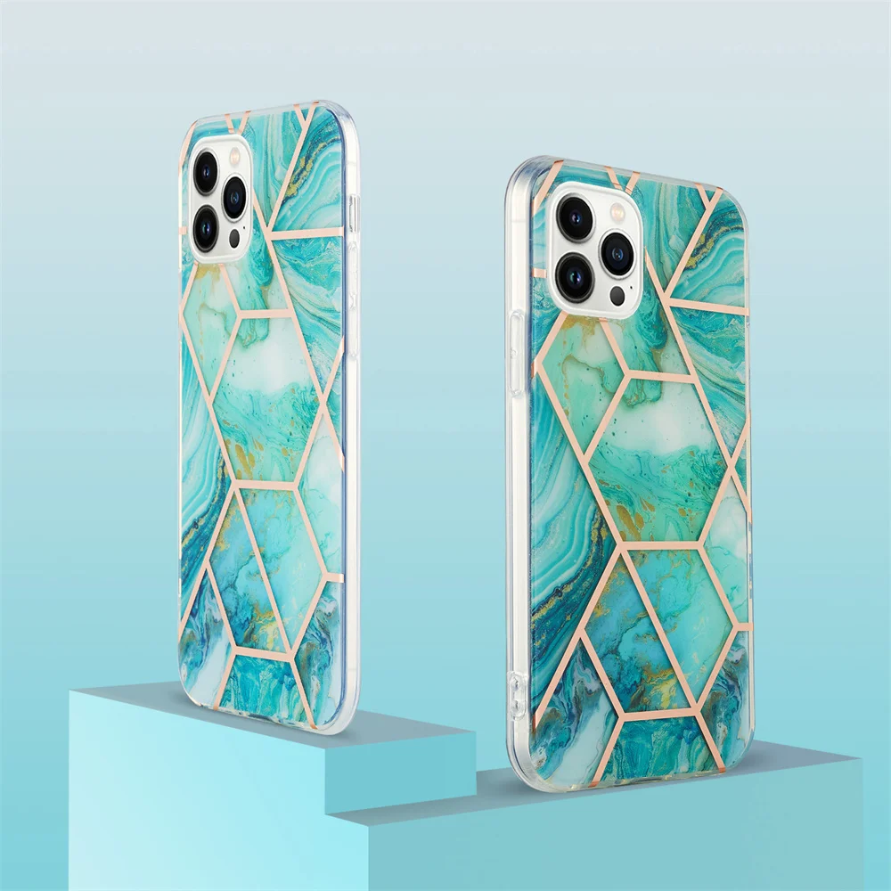 Geometric IMD Splicing Marble Case para iPhone, Capa Protetora Robusta Bumper Robusta, Capa Colorida para 15 Pro, 15 Plus, 15 Pro Max