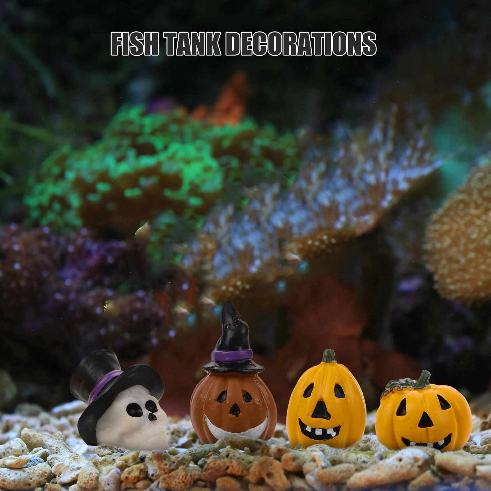 

4 Pcs Pumpkin Landscaping Ornaments Fish Tank Decor Decorations Hideout Resin