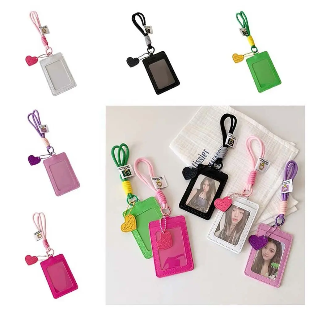 

ID Card Protective PU Leather Bus Card Cover Credit Card Love Heart Pendant Korean Photocard Holder Keyring Student