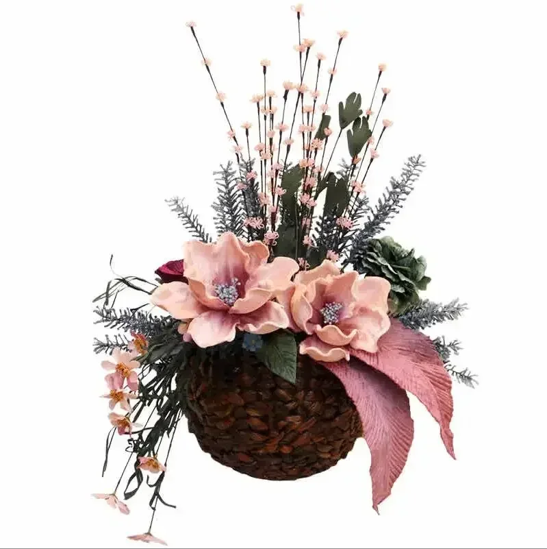 European Luxury Pastoral Vase+Artificial Flowers Home Wall Hanging Flower Plant Basket Wall Ornament Mural Crafts Decoration