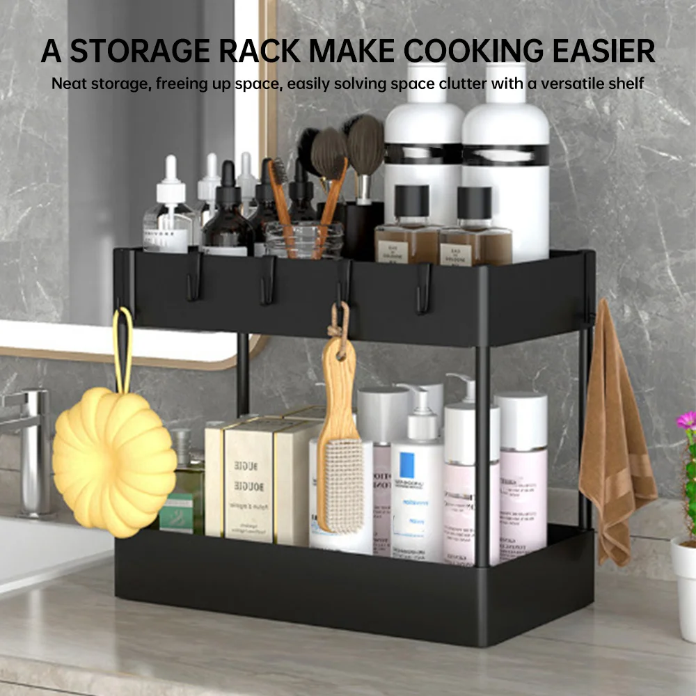 Kitchen Drain Storage Organizer Double Layers Spice Bottle Tableware Rack Holder Cabinet Drawers Cookware Storage Shelf