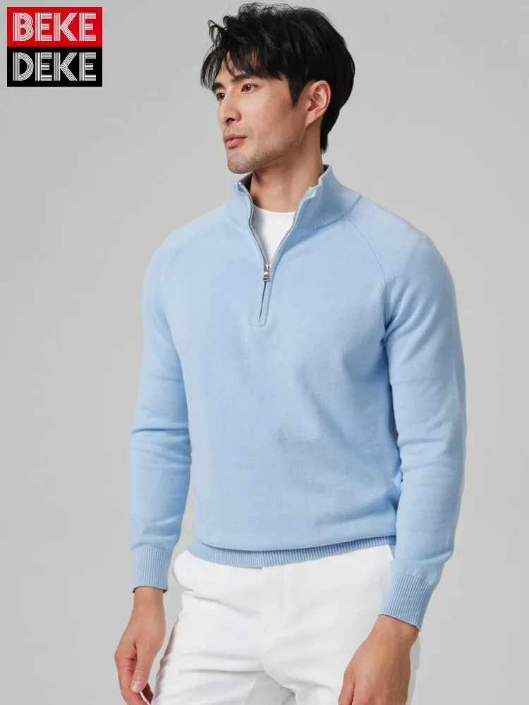 High Quality Males Cotton Knitted Sweater Mens Long Sleeved Stand Collar Pullover Sweaters Business Leisure Autumn Knitwear Coat