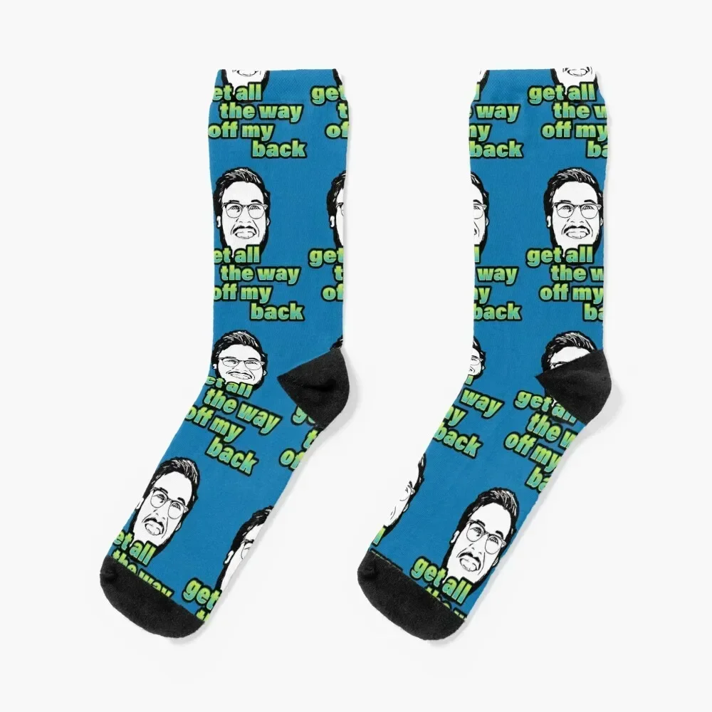 Pitch Meeting - Get all the way off my back - BLUE YELLOW Socks gifts Hiking boots Designer Man Socks Women's