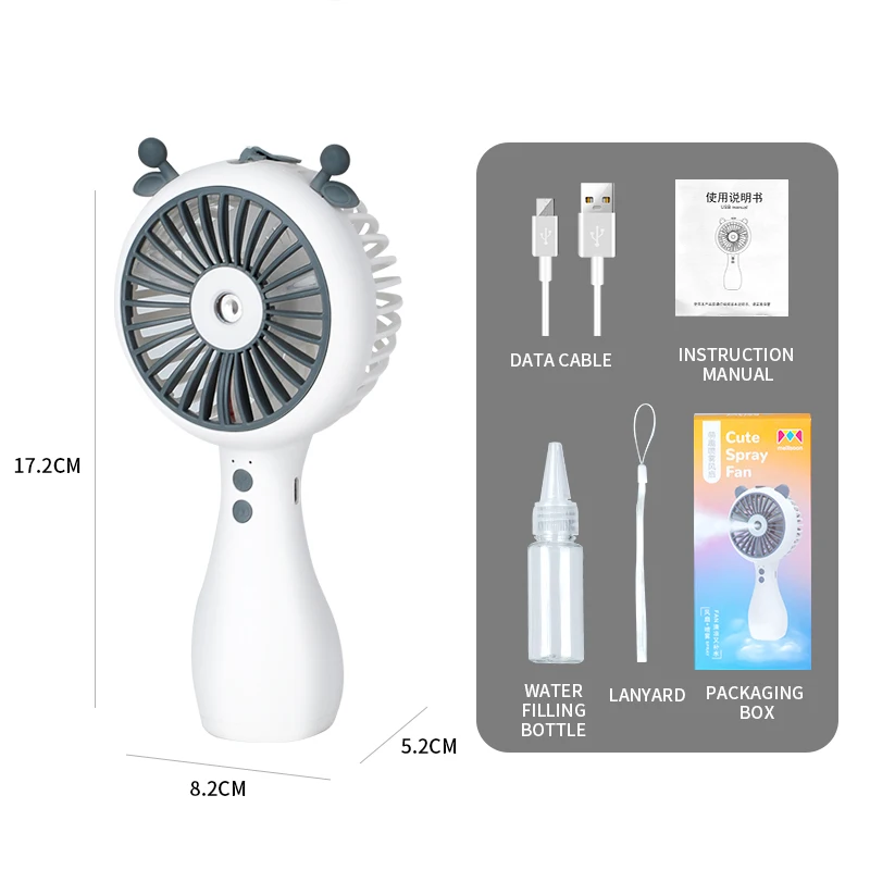 Mini ventilador eléctrico portátil de 3 velocidades, rociador de agua, nebulización, aire acondicionado USB, refrigeración inalámbrica recargable,